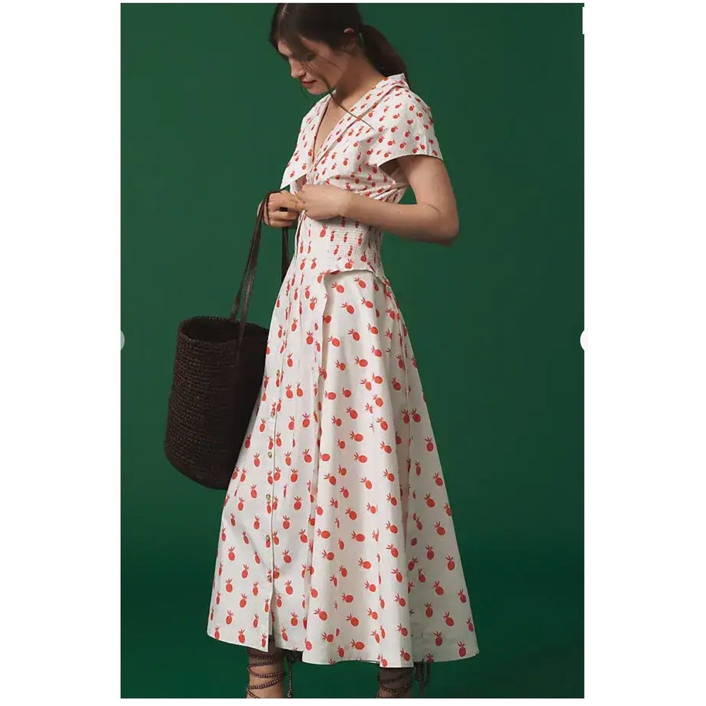 By Anthropologie Short Sleeve V-Neck Pleated Midi Dress MP